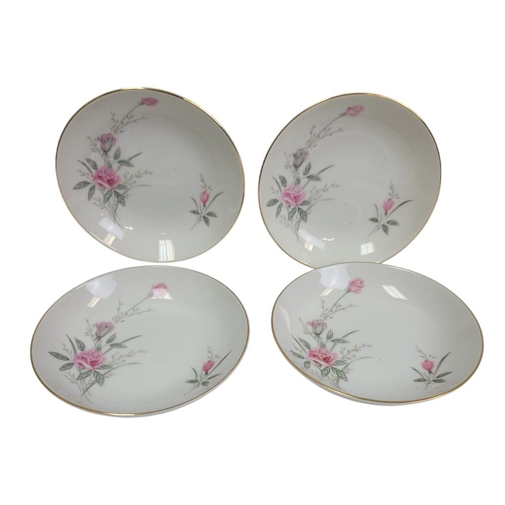 4 Vintage Golden Rose Flower Gold Rim Fine China Japan Small Appetizer Plates
